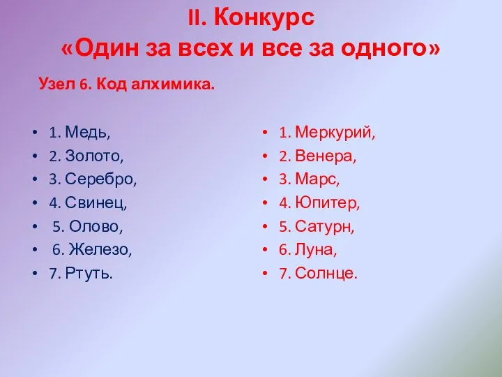 II. Конкурс «Один за всех и все за одного» Узел 6. Код