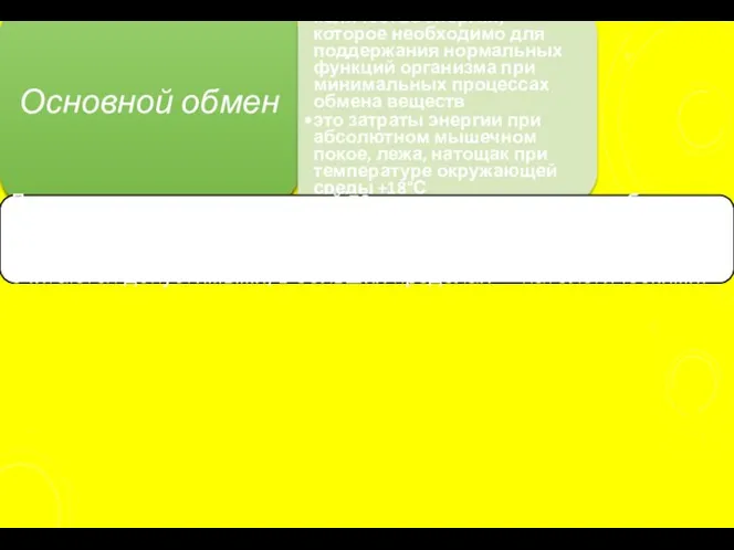 Основной обмен количество энергии, которое необходимо для поддержания нормальных функций организма при