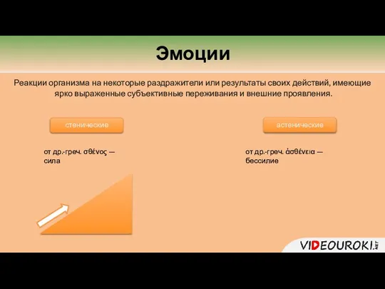 Эмоции Реакции организма на некоторые раздражители или результаты своих действий, имеющие ярко