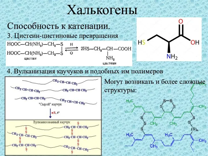 Халькогены 4. Вулканизация каучуков и подобных им полимеров Могут возникать и более