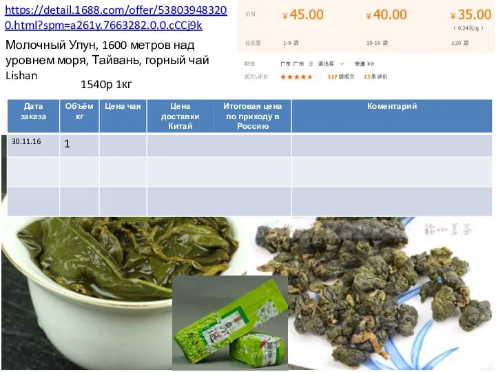 https://detail.1688.com/offer/538039483200.html?spm=a261y.7663282.0.0.cCCj9k Молочный Улун, 1600 метров над уровнем моря, Тайвань, горный чай Lishan 1540р 1кг