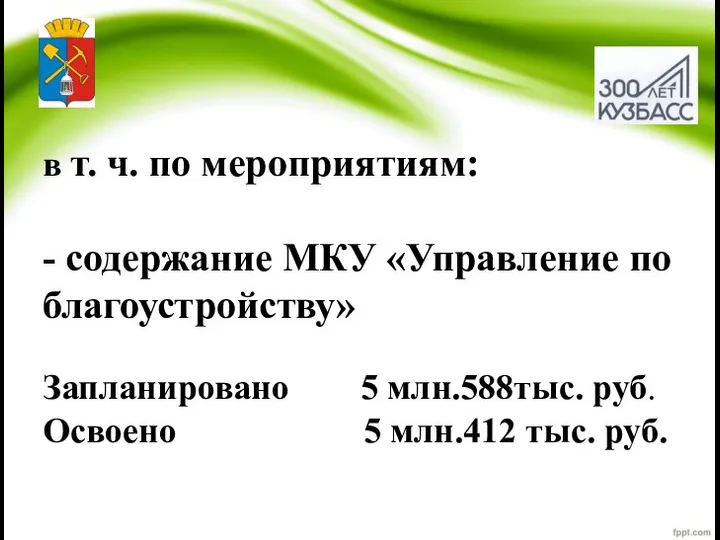 в т. ч. по мероприятиям: - содержание МКУ «Управление по благоустройству» Запланировано