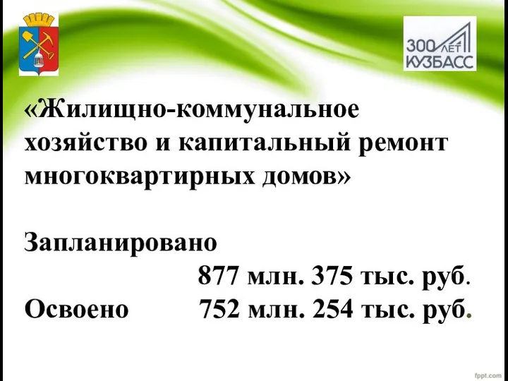 «Жилищно-коммунальное хозяйство и капитальный ремонт многоквартирных домов» Запланировано 877 млн. 375 тыс.