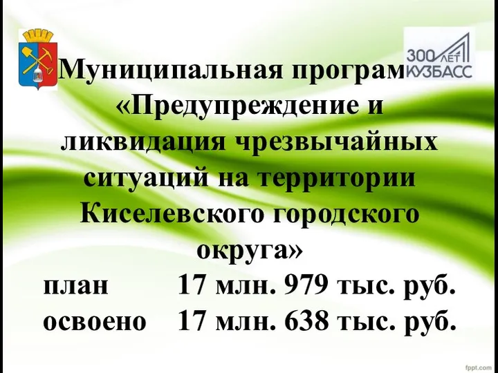 Муниципальная программа «Предупреждение и ликвидация чрезвычайных ситуаций на территории Киселевского городского округа»