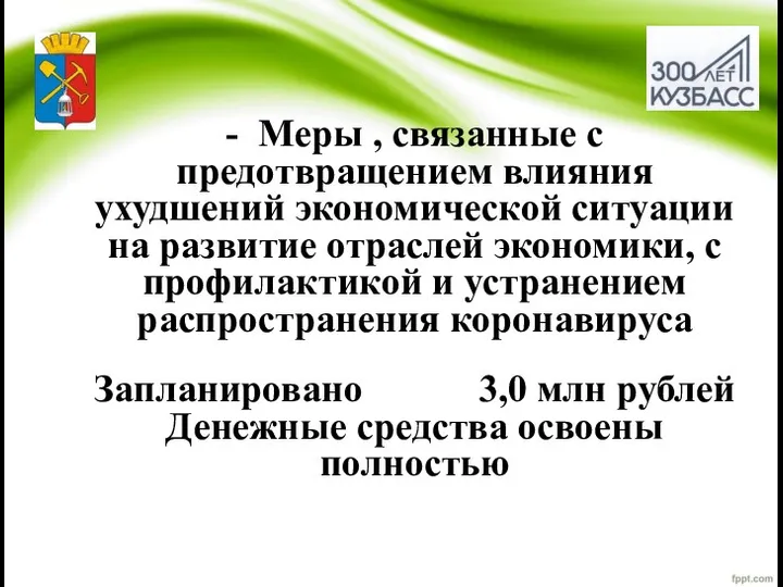 - Меры , связанные с предотвращением влияния ухудшений экономической ситуации на развитие