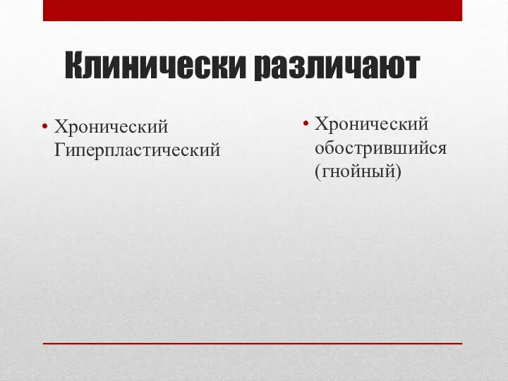 Клинически различают Хронический Гиперпластический Хронический обострившийся (гнойный)