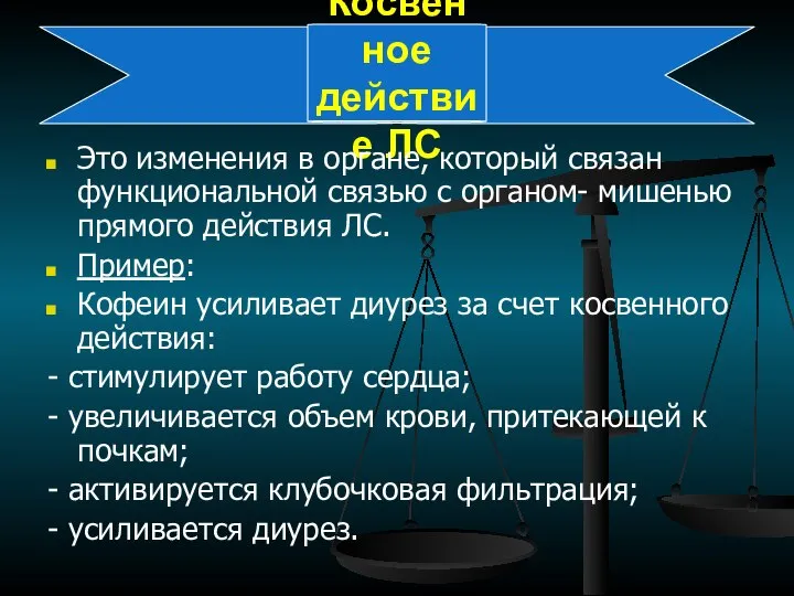 Косвенное действие ЛС Это изменения в органе, который связан функциональной связью с