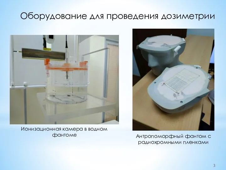 Оборудование для проведения дозиметрии Ионизационная камера в водном фантоме Антропоморфный фантом с радиохромными пленками