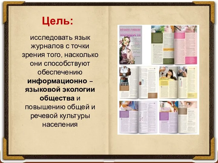 Цель: исследовать язык журналов с точки зрения того, насколько они способствуют обеспечению