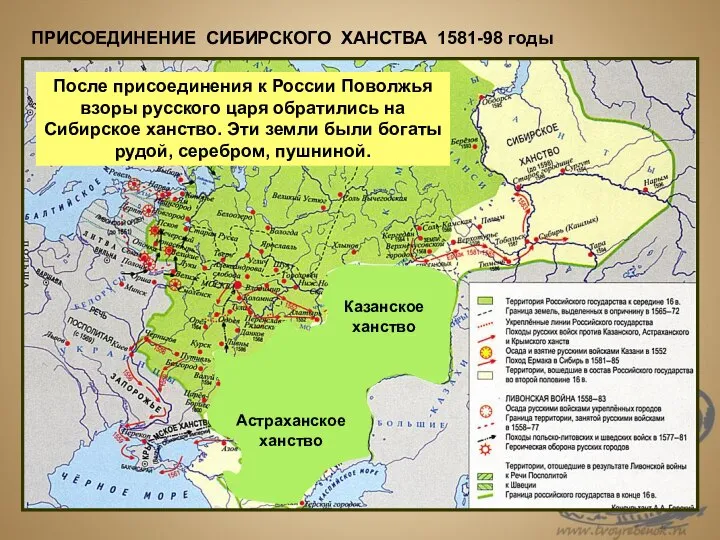 ПРИСОЕДИНЕНИЕ СИБИРСКОГО ХАНСТВА 1581-98 годы Казанское ханство Астраханское ханство После присоединения к