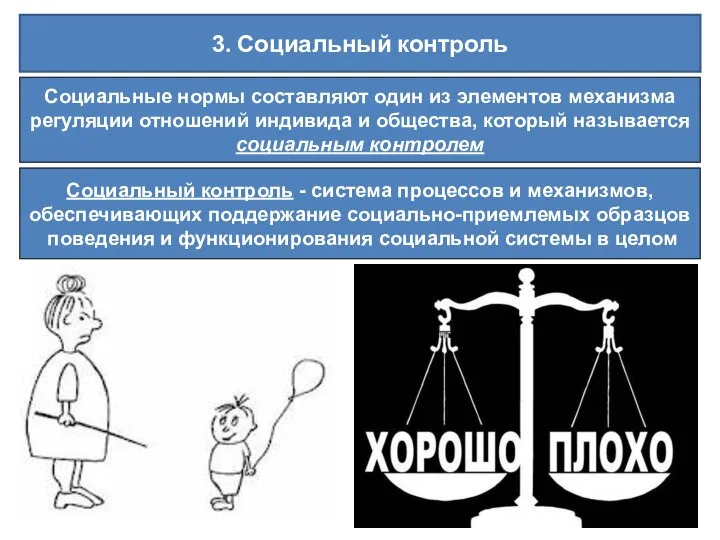 3. Социальный контроль Социальные нормы составляют один из элементов механизма регуляции отношений