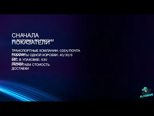 ДОСТАВКА ПО РОССИИ СНАЧАЛА ПОКАЗАТЕЛИ ТРАНСПОРТНЫЕ КОМПАНИИ: CDEK/ПОЧТА РОССИИ ГАБАРИТЫ ОДНОЙ КОРОБКИ: