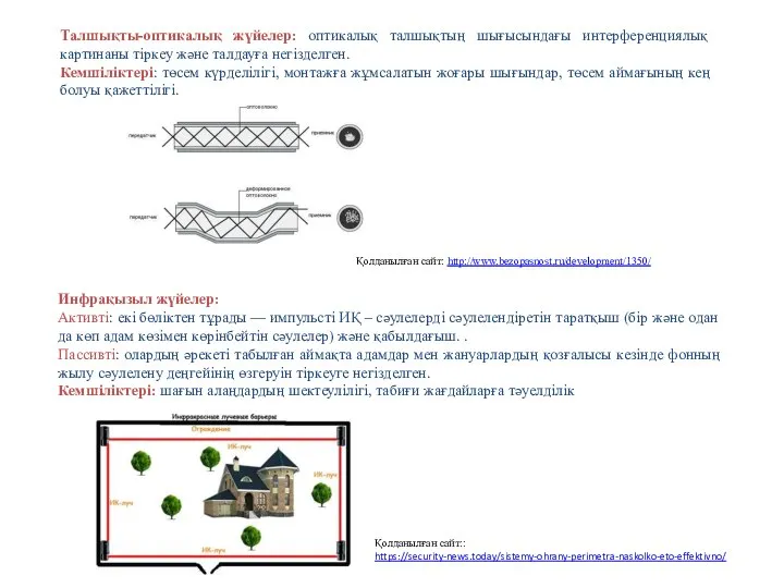 Талшықты-оптикалық жүйелер: оптикалық талшықтың шығысындағы интерференциялық картинаны тіркеу және талдауға негізделген. Кемшіліктері: