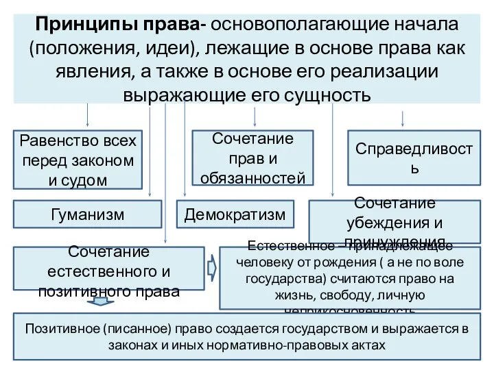 Принципы права- основополагающие начала (положения, идеи), лежащие в основе права как явления,