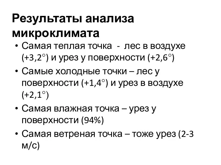 Самая теплая точка - лес в воздухе (+3,2°) и урез у поверхности