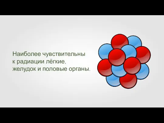 Наиболее чувствительны к радиации лёгкие, желудок и половые органы.