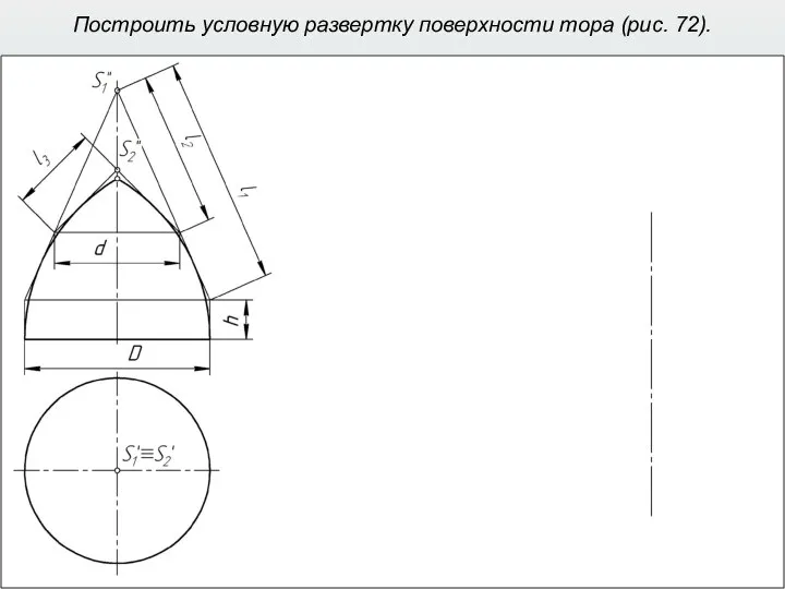 Построить условную развертку поверхности тора (рис. 72).