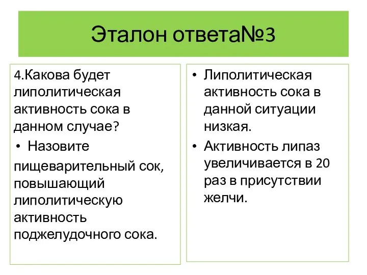 Эталон ответа№3 4.Какова будет липолитическая активность сока в данном случае? Назовите пищеварительный