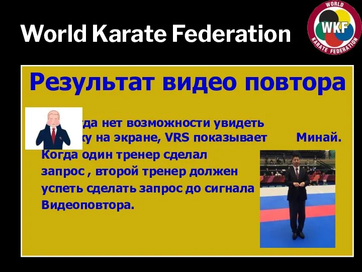 World Karate Federation Результат видео повтора Когда нет возможности увидеть технику на