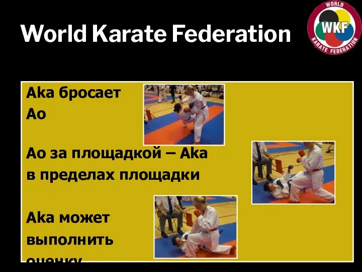 World Karate Federation Aka бросает Ao Ao за площадкой – Aka в
