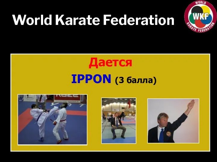 World Karate Federation Дается IPPON (3 балла)