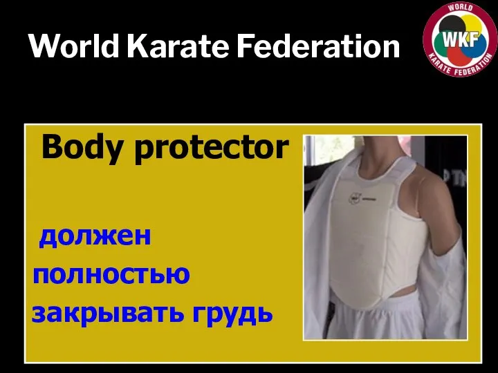 World Karate Federation Body protector должен полностью закрывать грудь