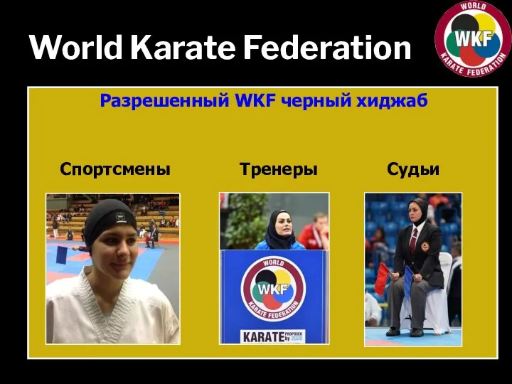 World Karate Federation Разрешенный WKF черный хиджаб Спортсмены Тренеры Судьи