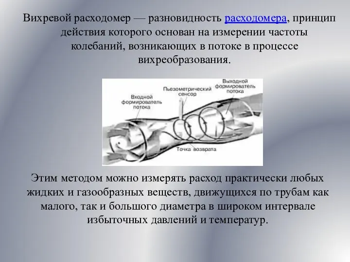 Вихревой расходомер — разновидность расходомера, принцип действия которого основан на измерении частоты