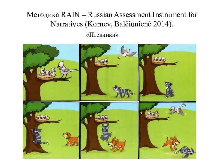Методика RAIN – Russian Assessment Instrument for Narratives (Kornev, Balčiūnienė 2014). «Птенчики»
