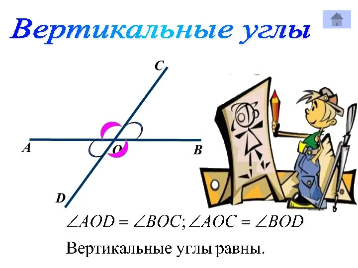 В А О C D Вертикальные углы