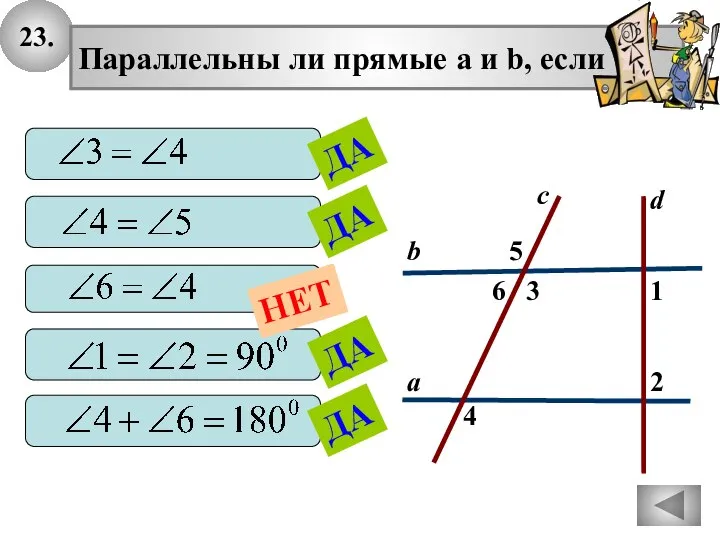 23. 2 1 4 с 3 6 5 а b Параллельны ли