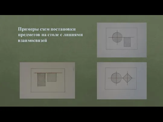 Примеры схем постановки предметов на столе с линиями взаимосвязей