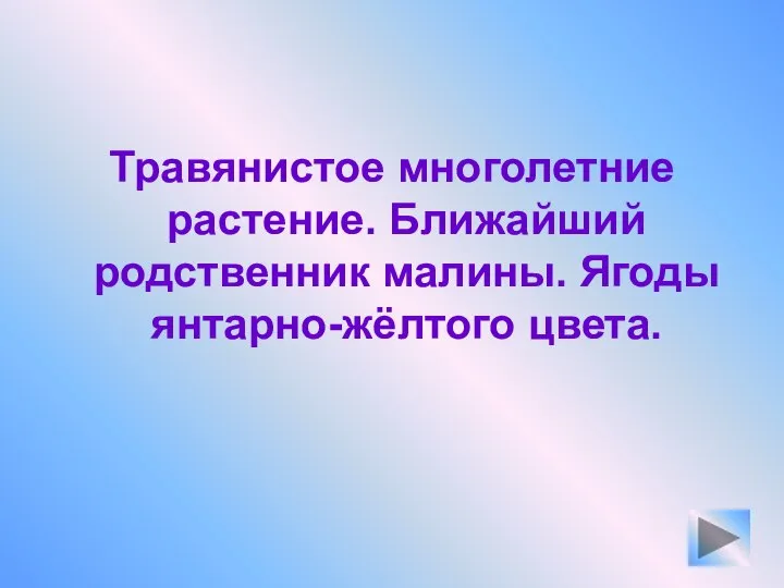 Травянистое многолетние растение. Ближайший родственник малины. Ягоды янтарно-жёлтого цвета.