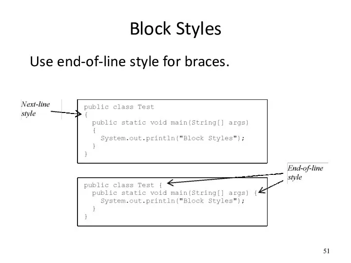 Block Styles Use end-of-line style for braces.