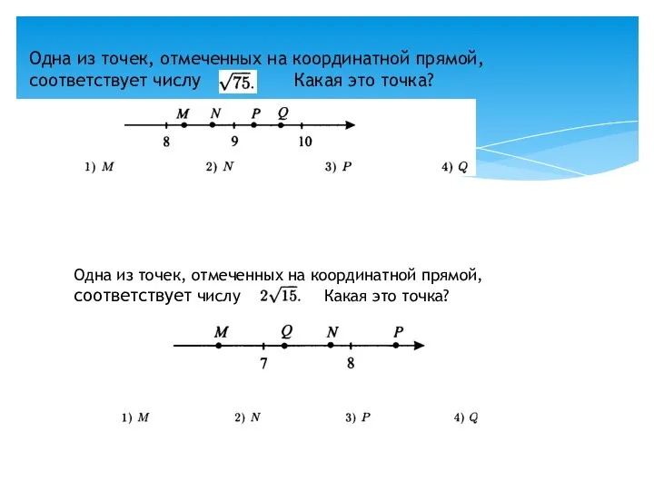 Одна из точек, отмеченных на координатной прямой, соответствует числу Какая это точка?