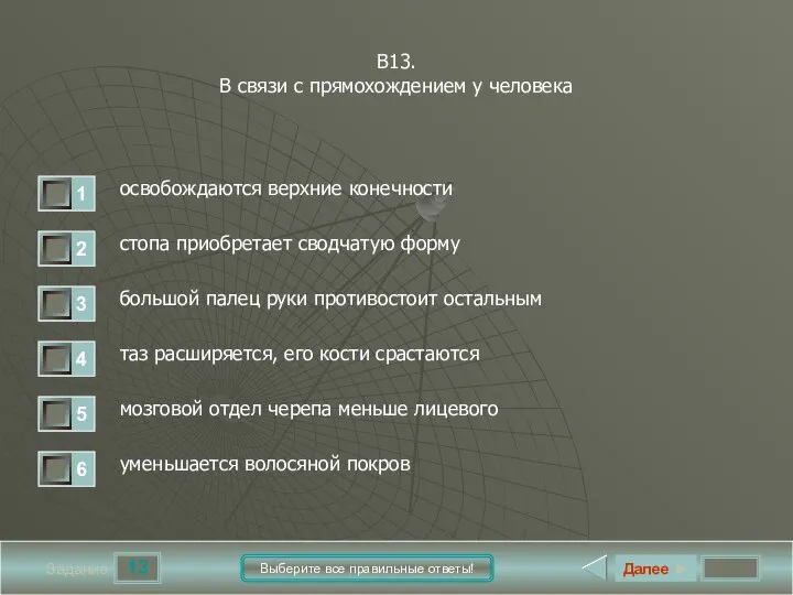 13 Задание Выберите все правильные ответы! В13. В связи с прямохождением у