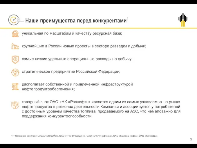 Наши преимущества перед конкурентами1 уникальная по масштабам и качеству ресурсная база; крупнейшие