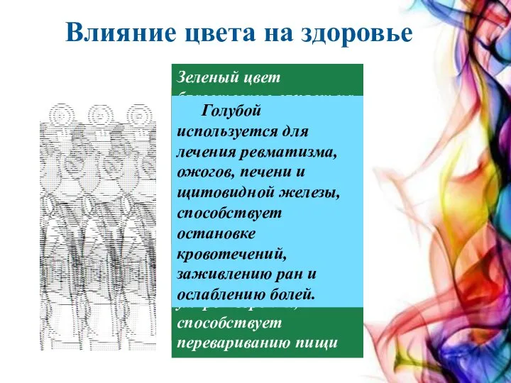 Красный цвет улучшает кровообращение, питает и наполняет силой костный мозг, нервные клетки,