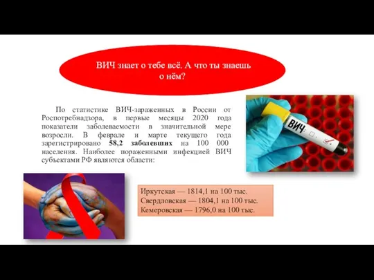 По статистике ВИЧ-зараженных в России от Роспотребнадзора, в первые месяцы 2020 года