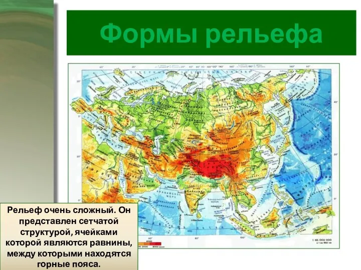 Формы рельефа Рельеф очень сложный. Он представлен сетчатой структурой, ячейками которой являются