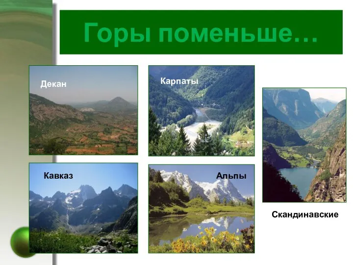 Горы поменьше… Декан Кавказ Карпаты Альпы Скандинавские