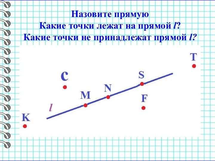 Назовите прямую Какие точки лежат на прямой l? Какие точки не принадлежат прямой l?