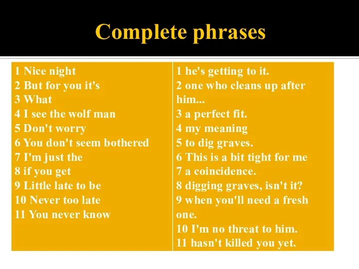 Complete phrases