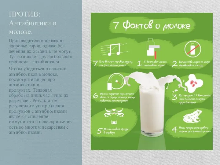 ПРОТИВ: Антибиотики в молоке. Производителям не важно здоровье коров, однако без лечения