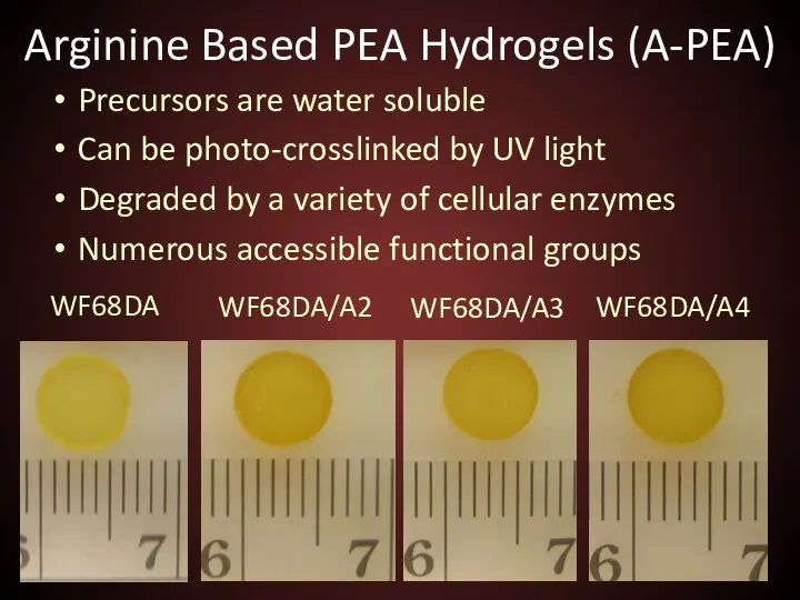 WF68DA WF68DA/A2 WF68DA/A3 WF68DA/A4 Arginine Based PEA Hydrogels (A-PEA) Precursors are water