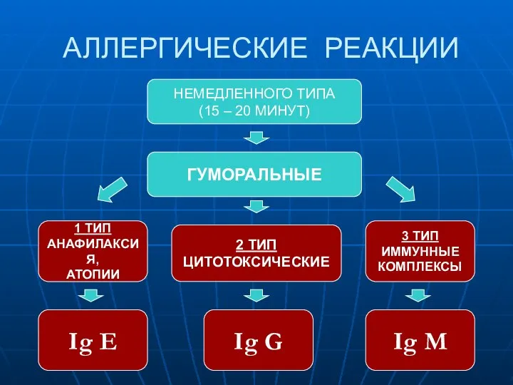 АЛЛЕРГИЧЕСКИЕ РЕАКЦИИ НЕМЕДЛЕННОГО ТИПА (15 – 20 МИНУТ) 1 ТИП АНАФИЛАКСИЯ, АТОПИИ