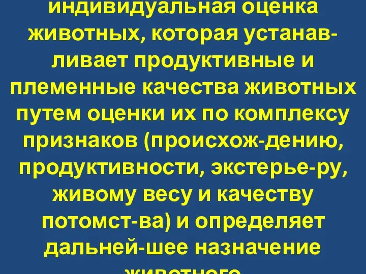 Бонитировка — это индивидуальная оценка животных, которая устанав-ливает продуктивные и племенные качества