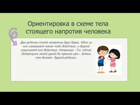 Ориентировка в схеме тела стоящего напротив человека Два ребенка стоят напротив друг