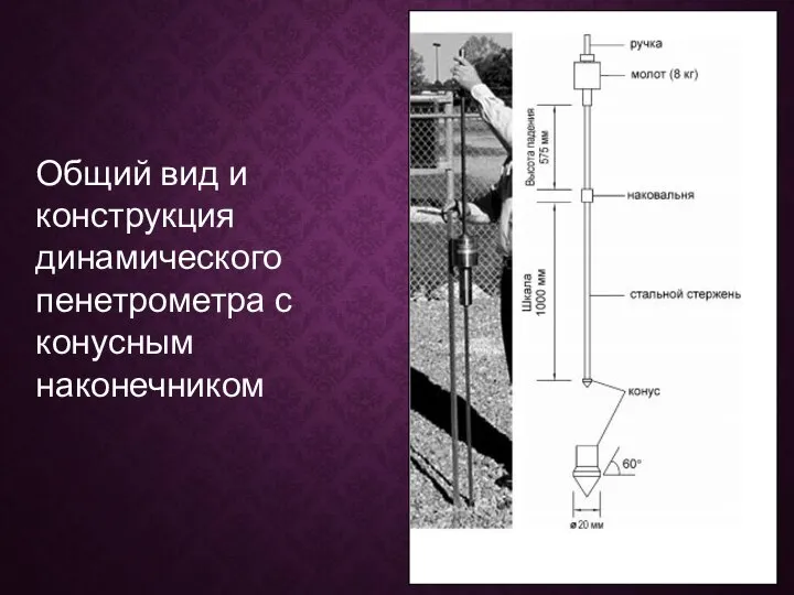 Общий вид и конструкция динамического пенетрометра с конусным наконечником