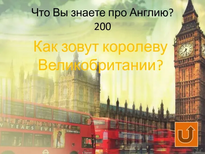 Что Вы знаете про Англию? 200 Как зовут королеву Великобритании?